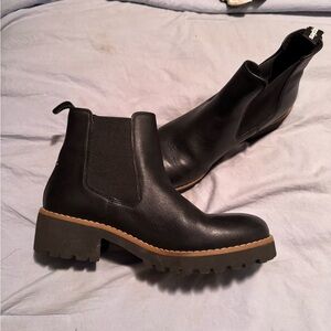 Hush Puppies Black Ankle Boots with Tan Sole